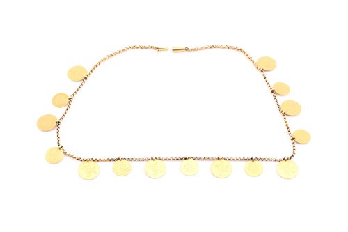 Lot 229 - A yellow precious metal fringe necklace, the...