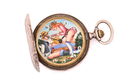 Lot 866 - A double hunter Perfecta silver pocket watch,...