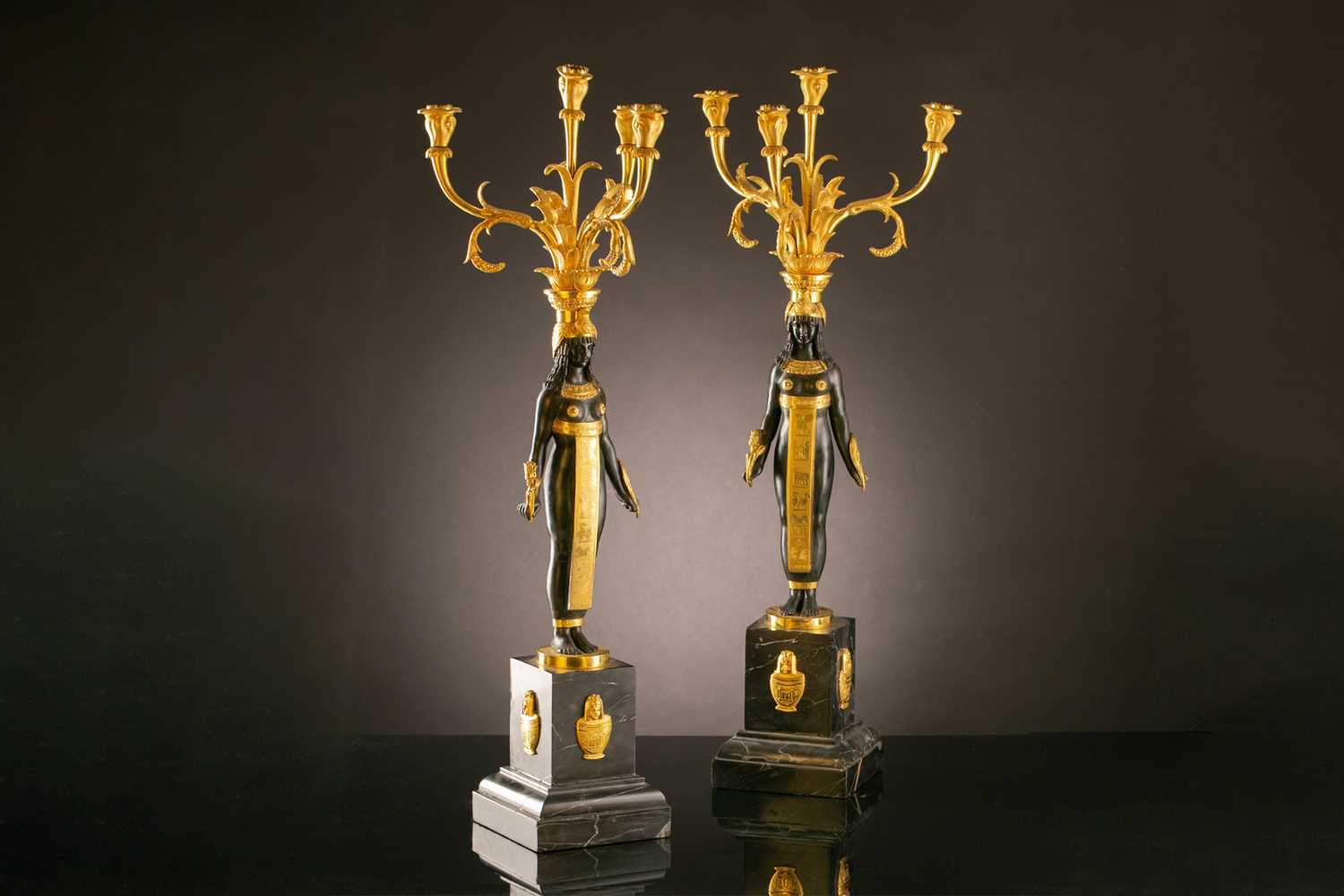 Lot 368 - A fine pair of Retour D’ Egypte ormolu and...