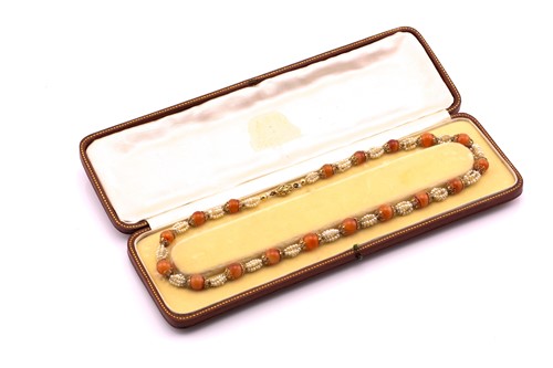 Lot 308 - A Victorian carnelian and pearl necklace, the...