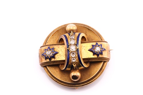 Lot 339 - A Victorian diamond and enamel circular brooch,...