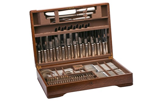 Lot 606 - An oak cased Mappin and Webb canteen of silver...