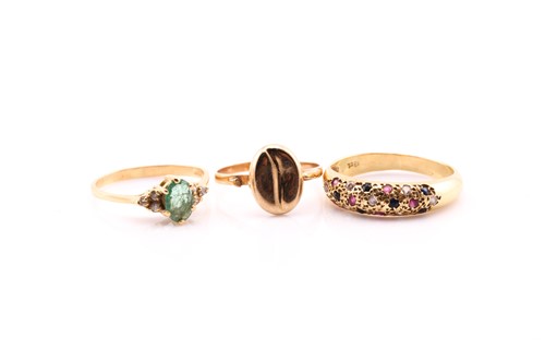 Lot 450 - Three rings, one set with white, blue and pink...