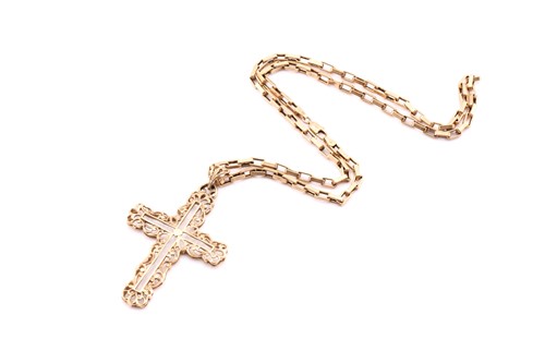 Lot 185 - A 9ct gold cross on a belcher link chain...