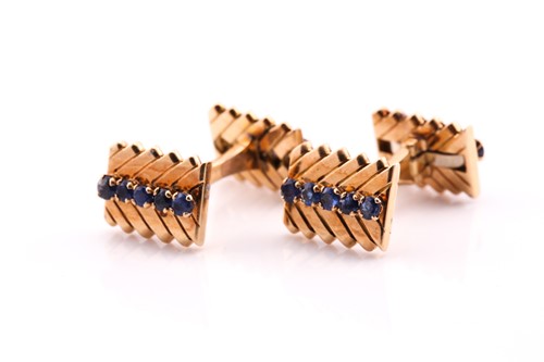 Lot 43 - A pair of sapphire set dress cufflinks,...