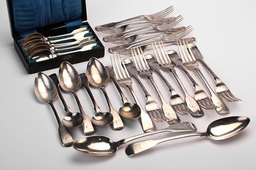 Lot 623 - A matching but composite set of silver fiddle...