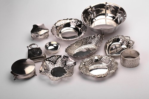 Lot 581 - A collection of silver and white metal,...