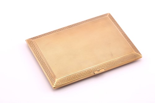 Lot 496 - Asprey, a 9ct gold cigarette case, the engine...