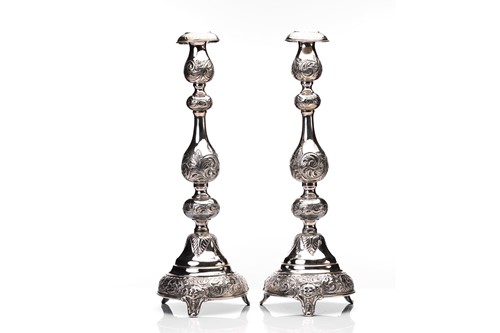 Lot 618 - A pair of Dutch style silver table...