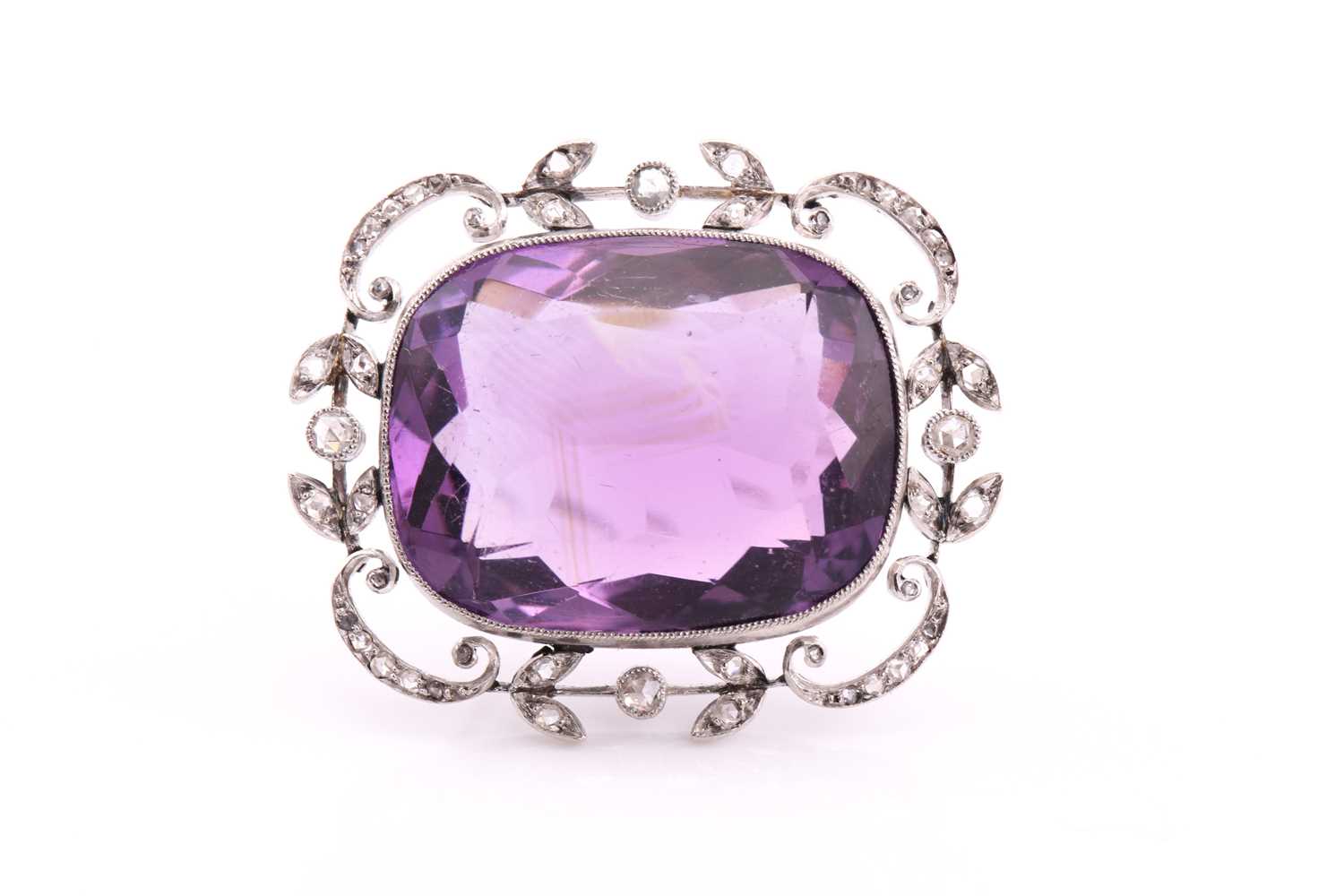 Lot 1 - An Edwardian amethyst and rose-cut diamond...