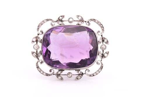 Lot 1 - An Edwardian amethyst and rose-cut diamond...