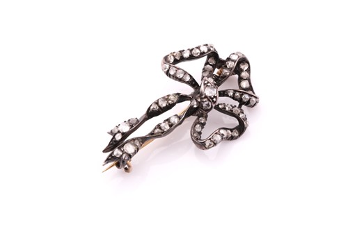 Lot 279 - Victorian ribbon tied bow brooch, late 19th...