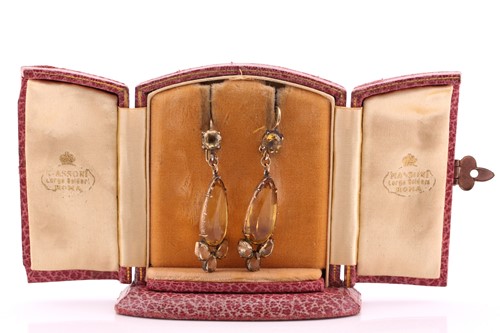 Lot 29 - A pair of citrine ear pendants, mid 20th...