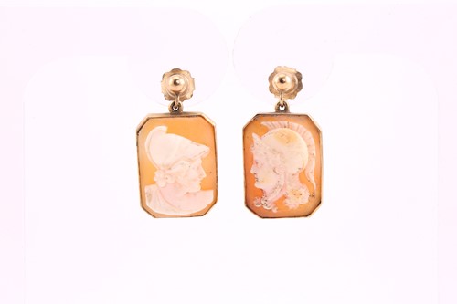 Lot 77 - A pair of shell cameo portrait earrings, each...