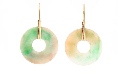 Lot 71 - A pair of jade Pi earrings, with yellow...