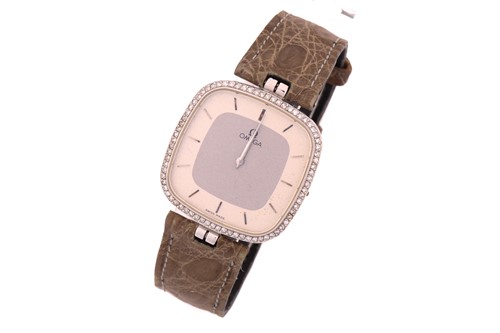 Lot 505 - An Omega quartz wristwatch with a diamond-set...
