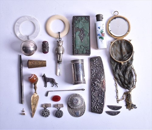 Lot 456 - Two silver and mother of pearl baby rattles to...