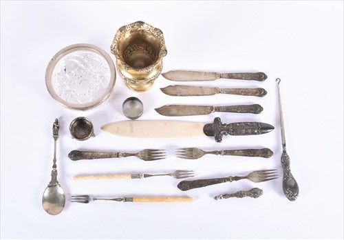 Lot 457 - A small group of silver handled cutlery to...