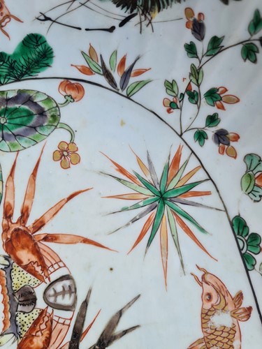 Lot 136 - A Chinese porcelain famille verte oval bowl,...