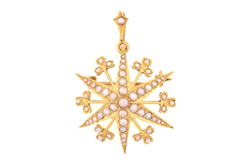 Lot 350 - A Victorian seed pearl starburst brooch...