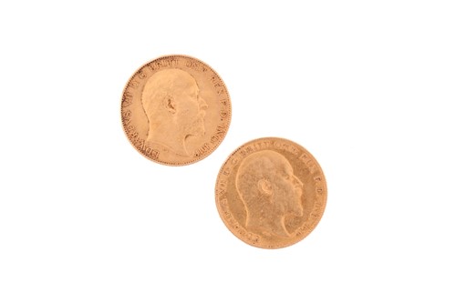 Lot 345 - Two Edward VII London Mint half sovereign gold...