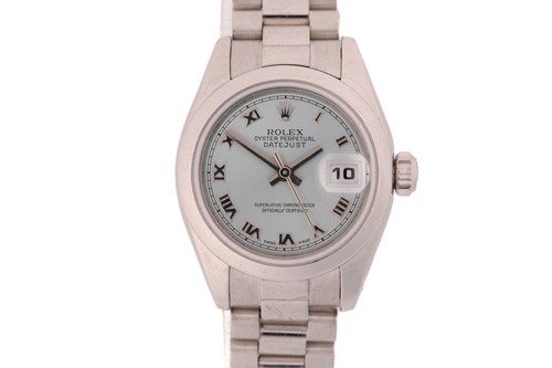 Lot 478 - A lady's platinum 26mm Rolex Datejust 179166...