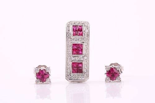 Lot 352 - A lot consisting of a diamond and ruby pendant...