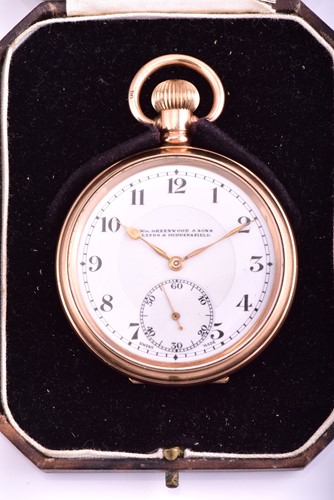 Lot 333 - An open face gold plated pocket watch with...