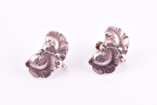Lot 19 - Georg Jensen - pair of floral motif screw back...