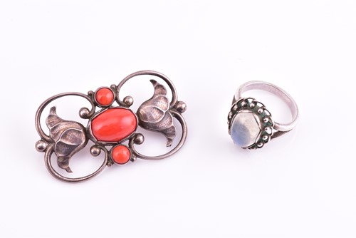 Lot 3 - Georg Jensen - a moonstone cabochon ring,...