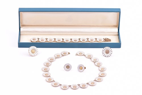 Lot 401 - Suite of white enamel and silver gilt Danish...