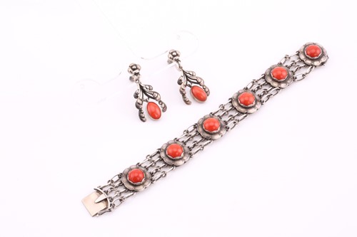 Lot 15 - A George Jensen coral bracelet and matching...