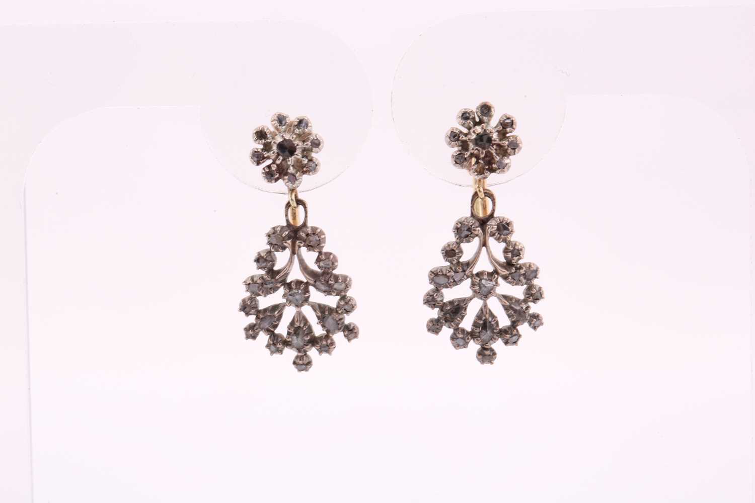 Lot 367 - A pair of Georgian diamond earrings, set with...