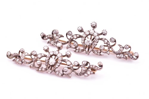 Lot 394 - A pair of late 19th century diamond brooches,...