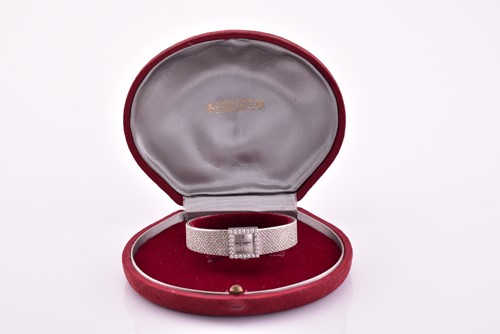 Lot 511 - A lady's white gold diamond set Omega...