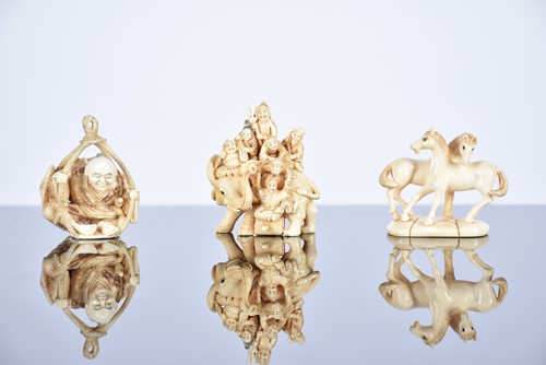 Lot 92 - Three Japanese ivory netsukes, Meiji period,...