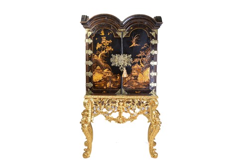 Lot 375 - A Queen Anne black lacquer double dome cabinet...