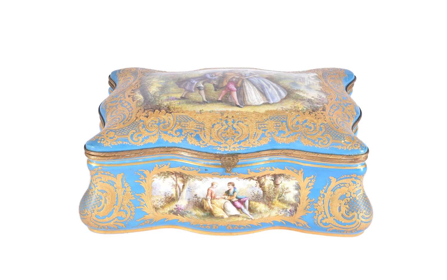 Lot 331 - A large Sevres style porcelain bombe casket,...