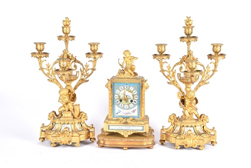 Lot 291 - A matched gilt metal clock garniture, 19th...