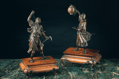 Lot 173 - Two Japanese bronze okimono of samurai, Meiji...
