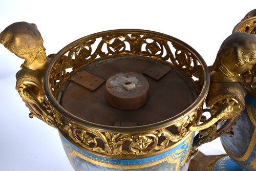 Lot 494 - A large pair of Sevres ormolu mounted pedestal...
