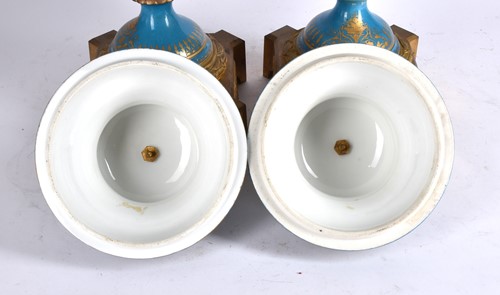 Lot 494 - A large pair of Sevres ormolu mounted pedestal...