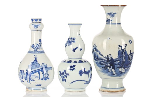 Lot 225 - Three Chinese blue & white vases, one with...