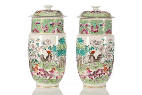Lot 167 - A pair of Chinese porcelain vases and covers,...