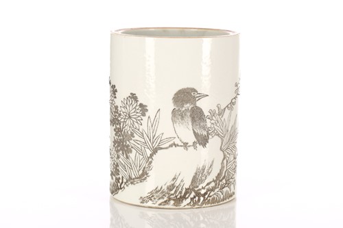 Lot 165 - A Chinese porcelain bitong, the etched...