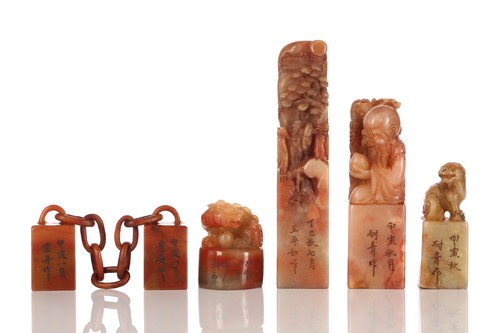 Lot 176 - A collection of five Chinese shousan stone...