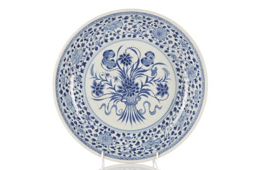 Lot 97 - A Chinese blue & white lotus bouquet dished...