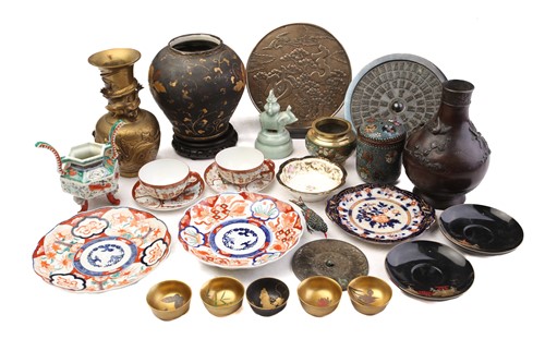 Lot 156 - A collection of Japanese porcelain and metal...