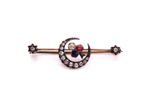 Lot 79 - A Victorian gem-set bar brooch, consisting of...