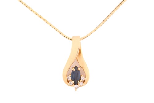 Lot 6 - A sapphire and diamond pendant on chain,...